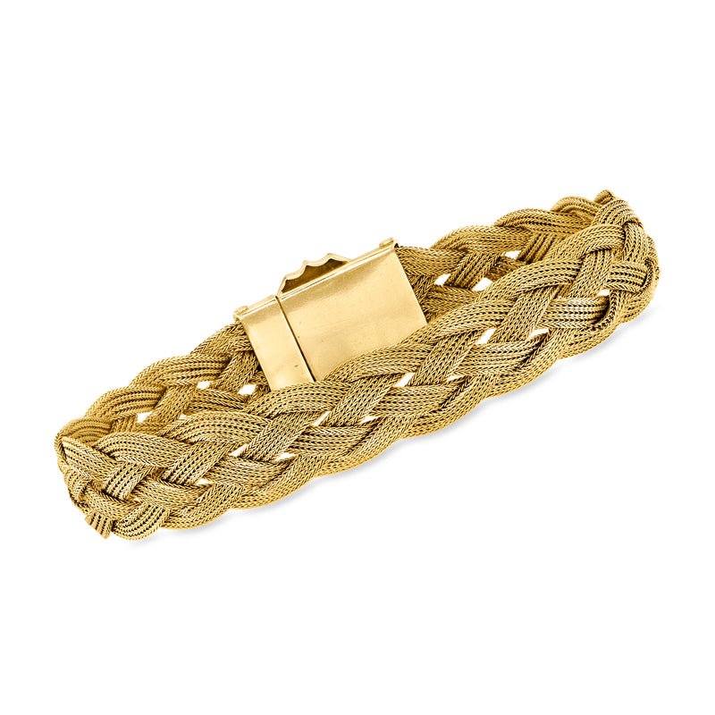 14kt yellow gold woven bracelet with hinged rectangular clasp