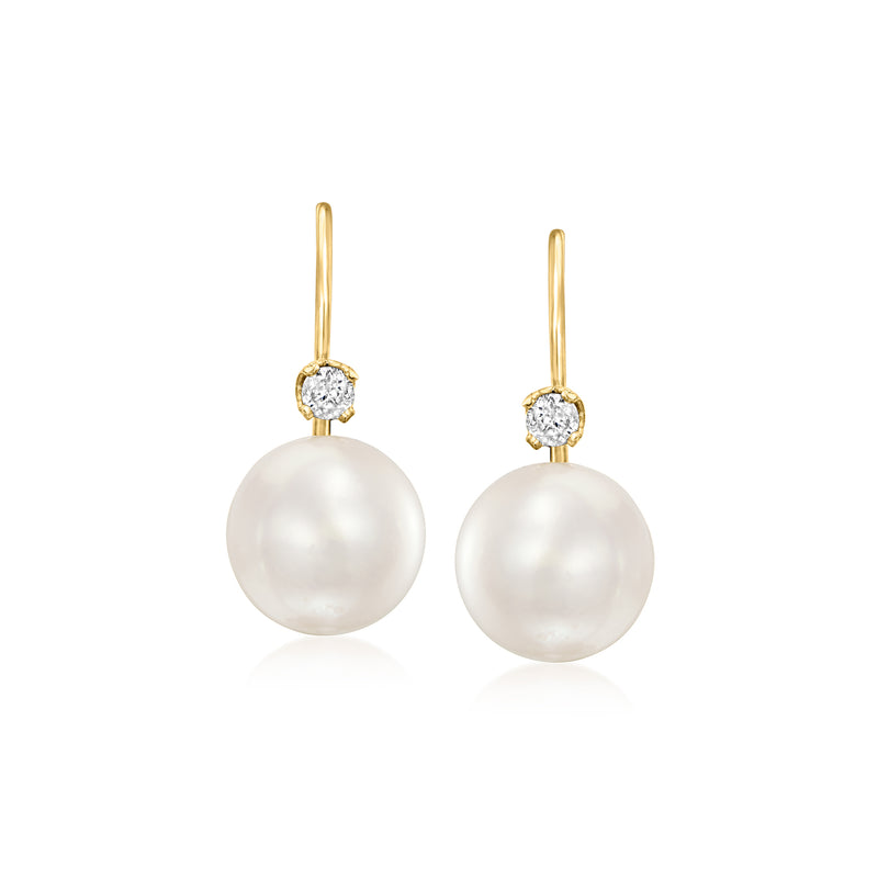 Akoya pearl drop earrings in 14kt yellow gold with diamond accents