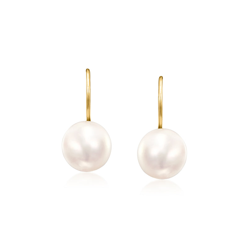 Cultured pearl drop earrings in 14kt yellow gold with leverback closure
