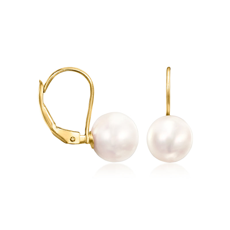 Cultured pearl drop earrings in 14kt yellow gold with open leverback clasp