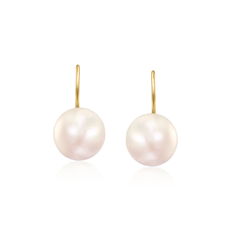 Cultured pearl drop earrings in 14kt yellow gold with white round pearls