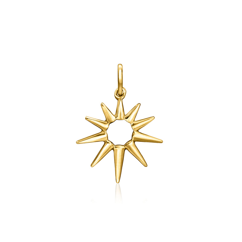 14kt yellow gold sun charm pendant with loop bail, starburst rays