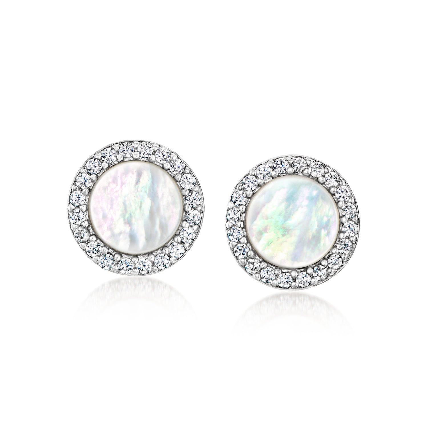 Mother-of-Pearl and .30 ct. t.w. CZ Earrings in Sterling Silver