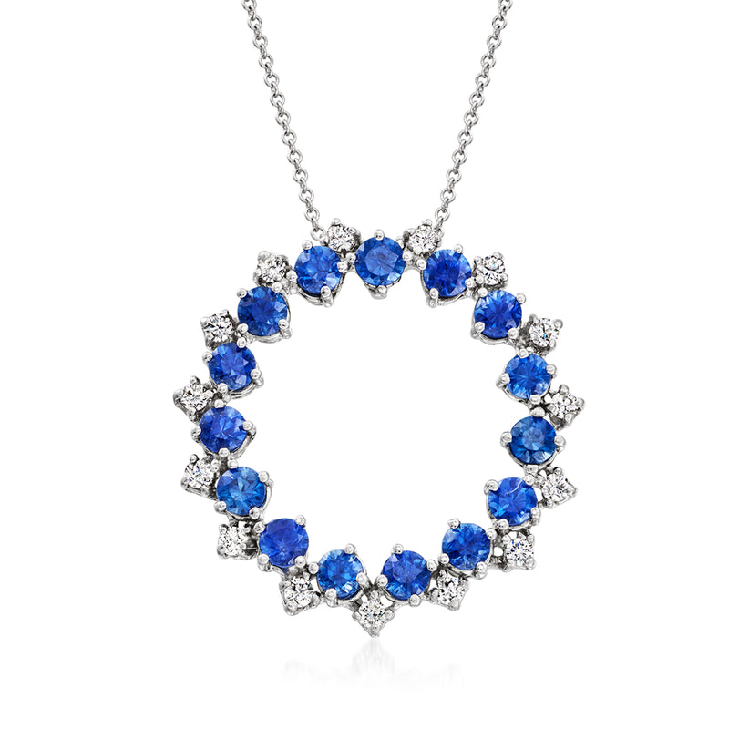 14kt white gold necklace with sapphire and diamond eternity circle pendant
