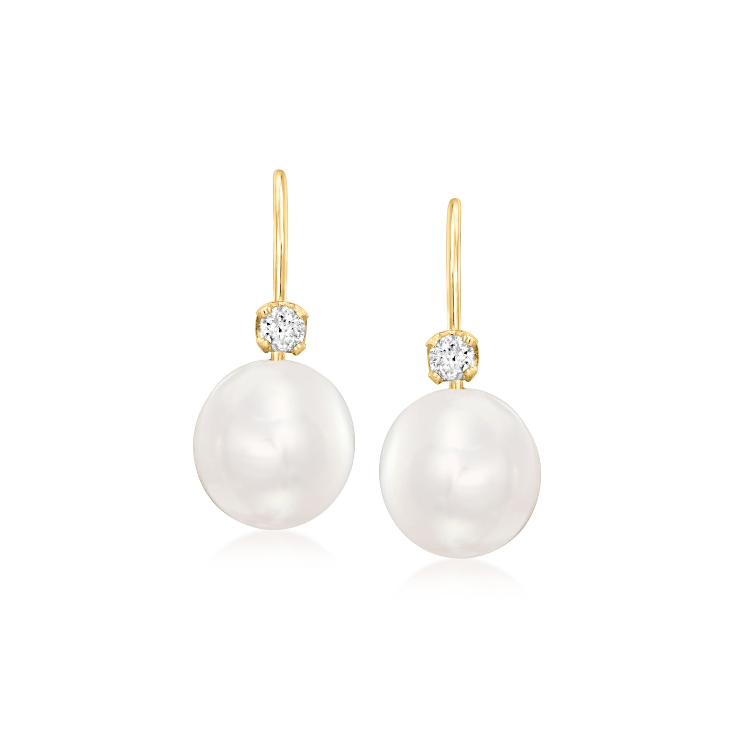 8-8.5mm Cultured Pearl Drop Earrings with .10 ct. t.w. Diamonds in 14kt Yellow Gold