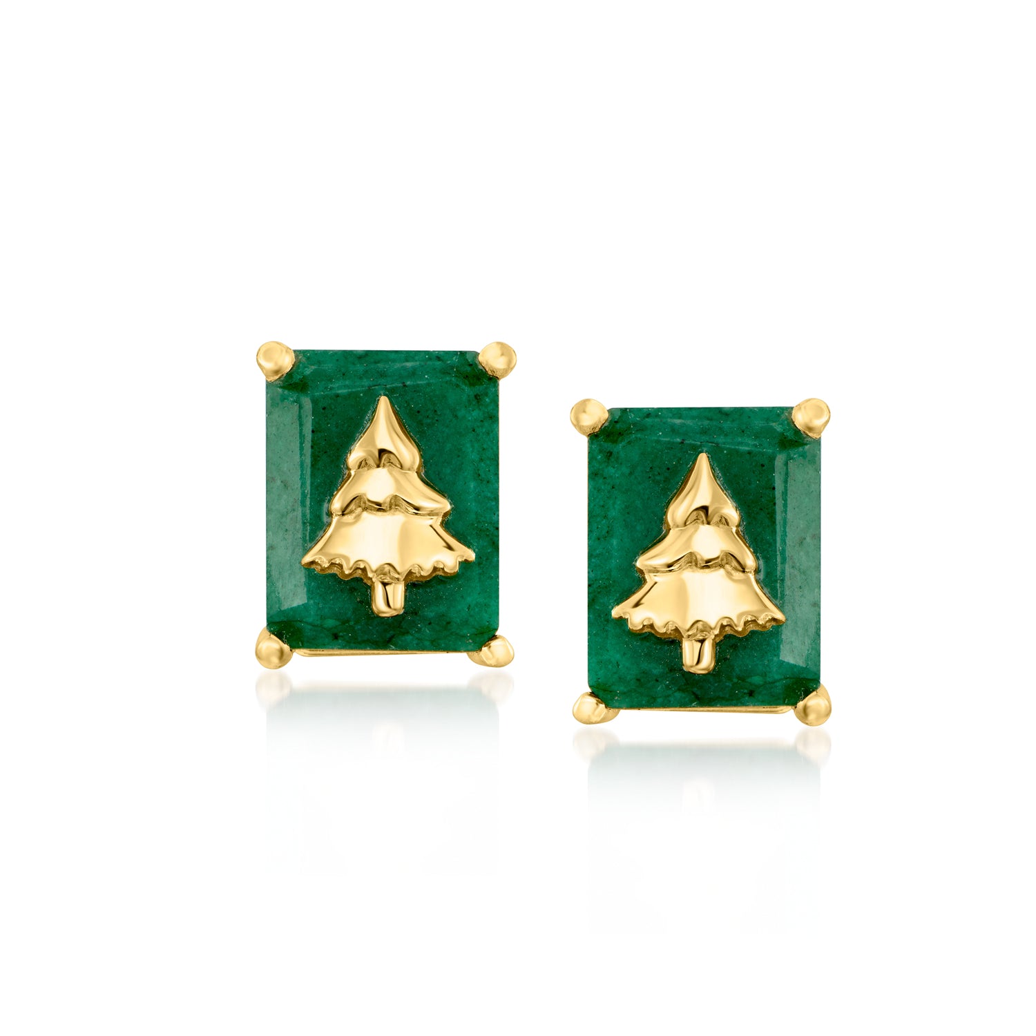 4.30 ct. t.w. Emerald Christmas Tree Earrings in 18kt Gold Over Sterling