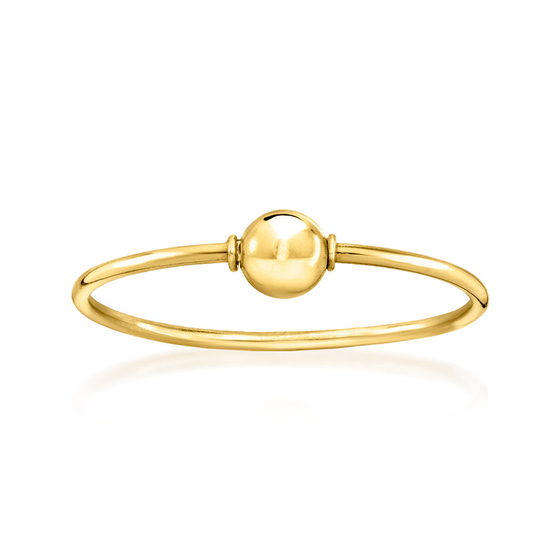 14kt yellow gold bead ring with round ball centerpiece