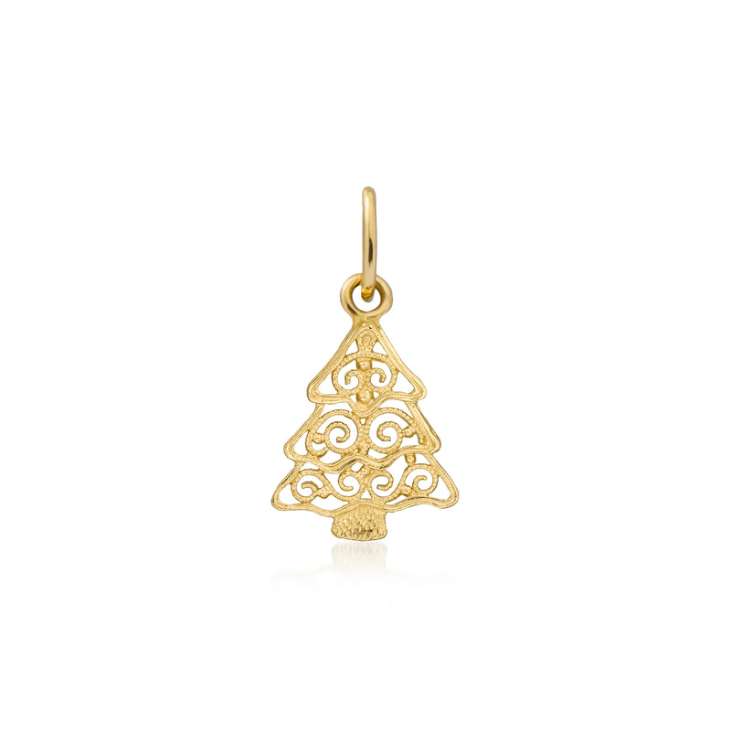 14kt yellow gold filigree Christmas tree pendant charm with loop bail