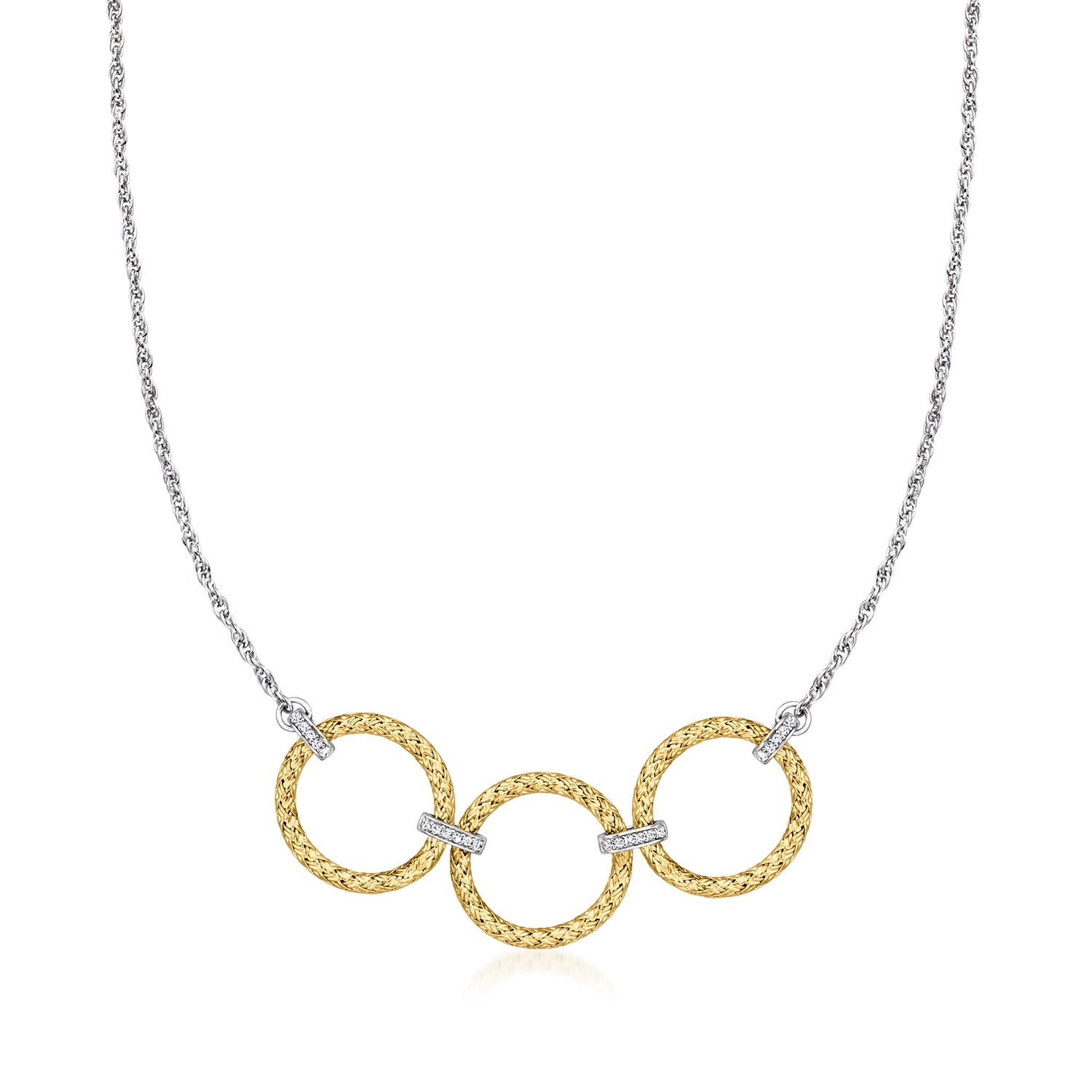 Charles Garnier "Flourish" .10 ct. t.w. CZ Circle Trio Necklace in Sterling Silver and 18kt Gold Over Sterling