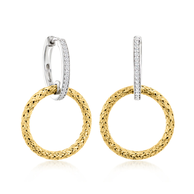 Charles Garnier Flourish hoop drop earrings in sterling silver and gold over sterling
