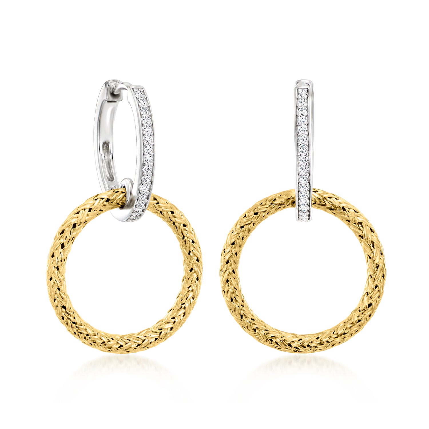 Charles Garnier "Flourish" .20 ct. t.w. CZ Hoop Drop Earrings in Sterling Silver and 18kt Gold Over Sterling