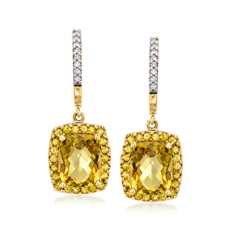 Yellow gold drop earrings with citrine center stones and diamond accents