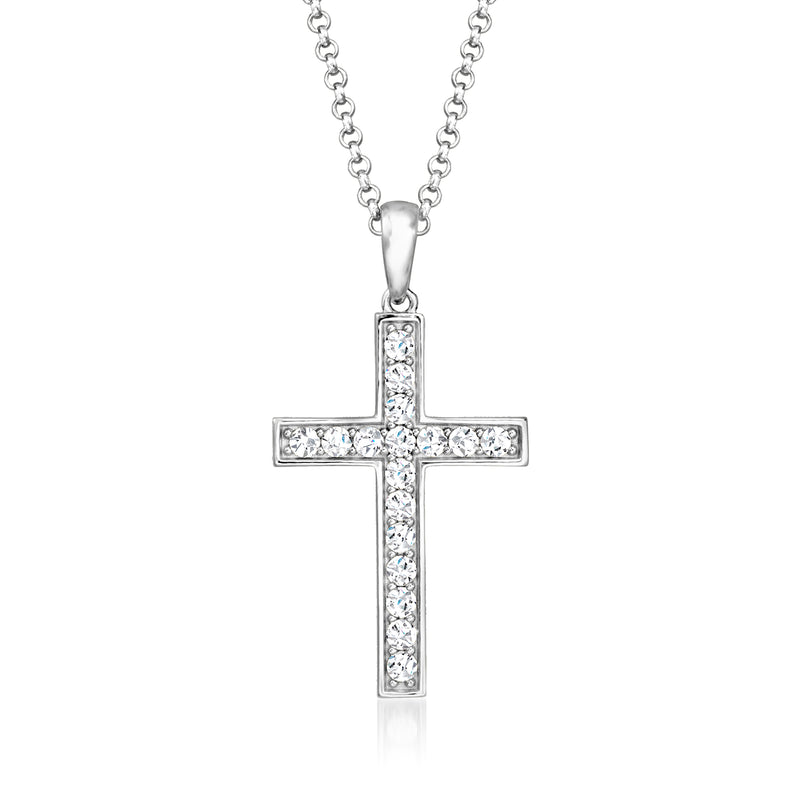 Sterling silver cross pendant necklace with rectangular CZ pave detailing