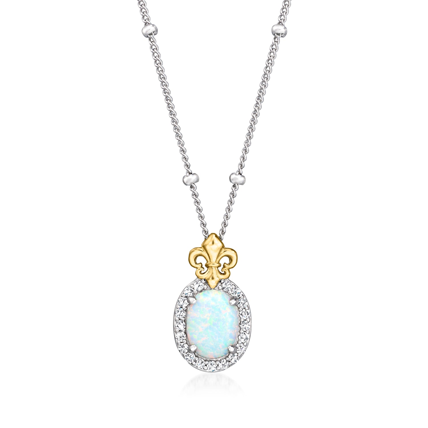Charles Garnier "L'Opal" Lab Grown Opal Necklace with .10 ct. t.w. CZs in Sterling Silver and 18kt Gold Over Sterling
