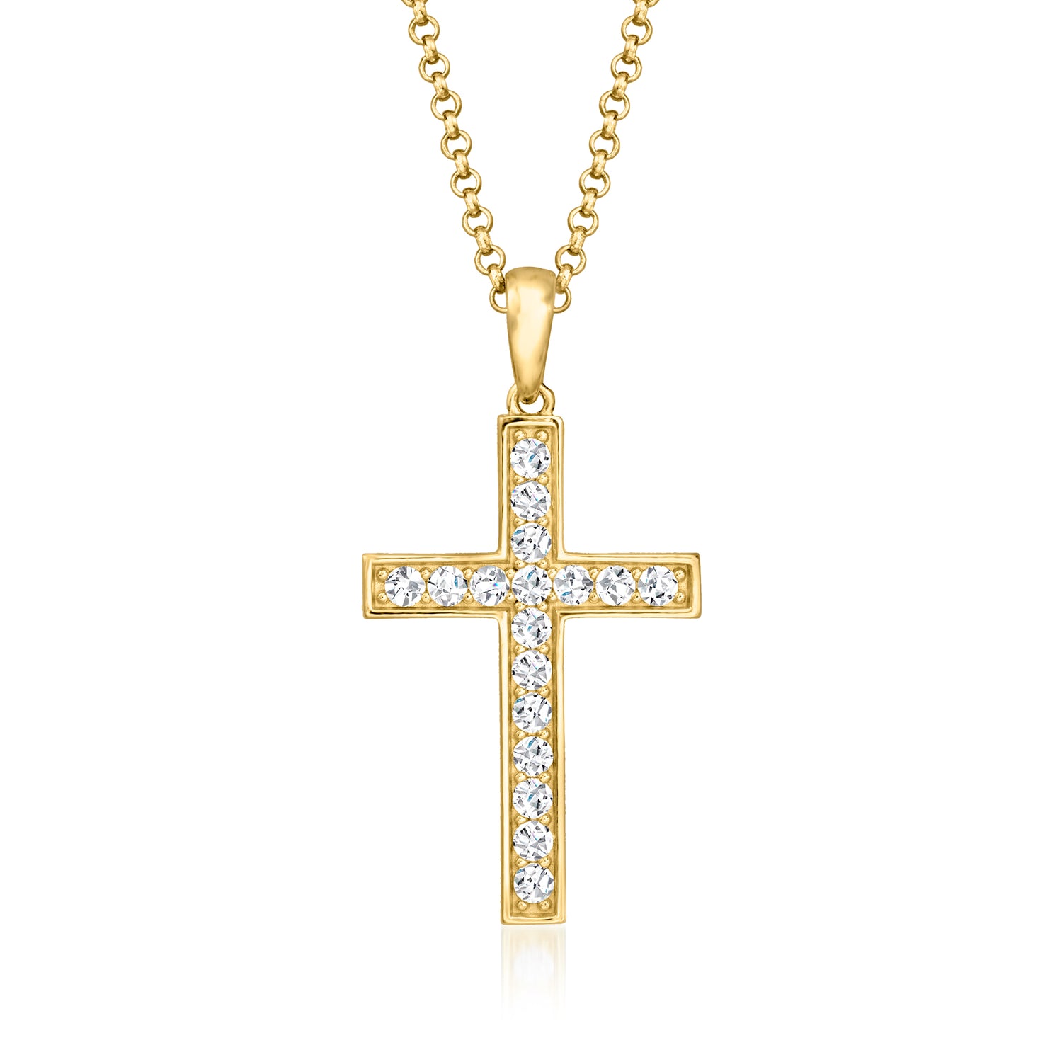 Charles Garnier "Grace" .50 ct. t.w. CZ Cross Pendant Necklace in 18kt Gold Over Sterling