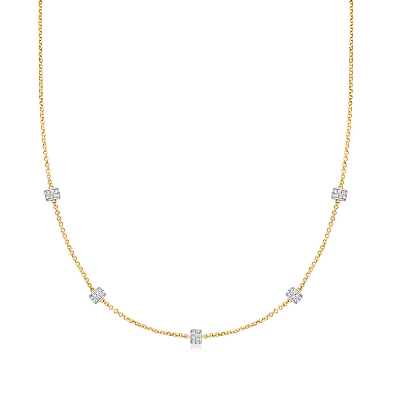 Gold CZ station necklace with small square crystal stations on a thin chain