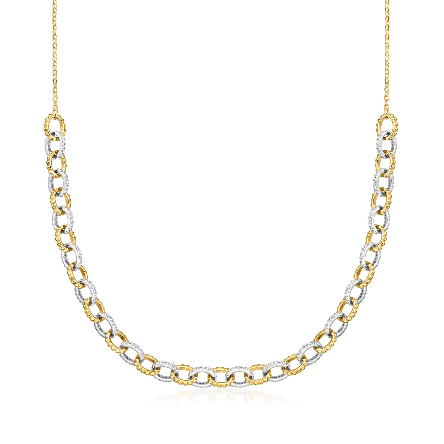 Charles Garnier "Elise" 2.70 ct. t.w. CZ-Link Necklace in Sterling Silver and 18kt Gold Over Sterling