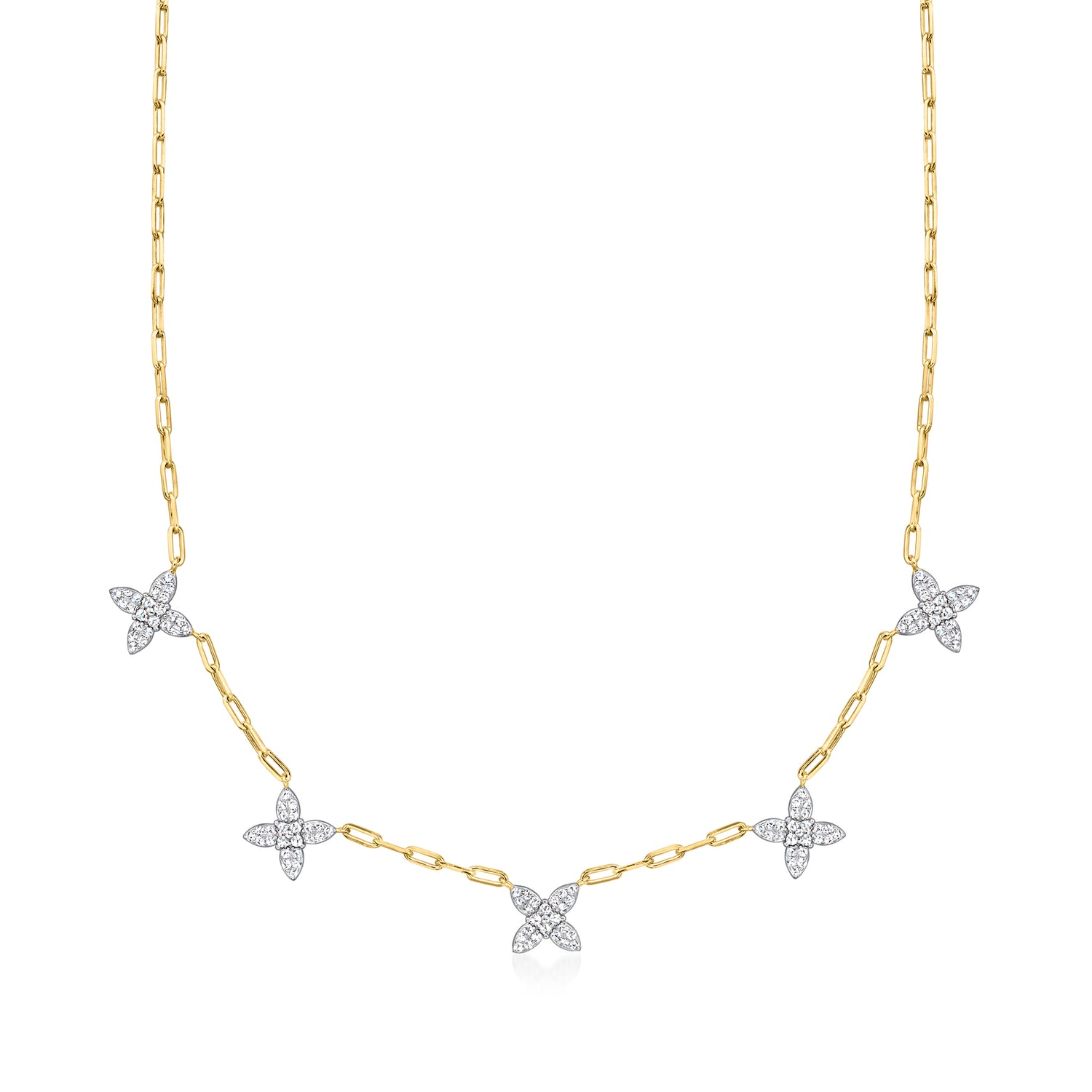 Charles Garnier "Flora" 1.20 ct. t.w. CZ Flower Station Necklace in 18kt Gold Over Sterling with Sterling Silver