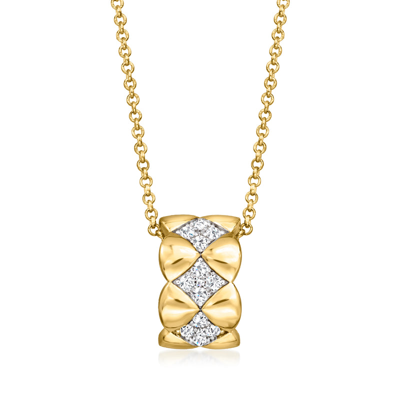 Quilted gold cat-pendant necklace with round CZ stones on a link chain