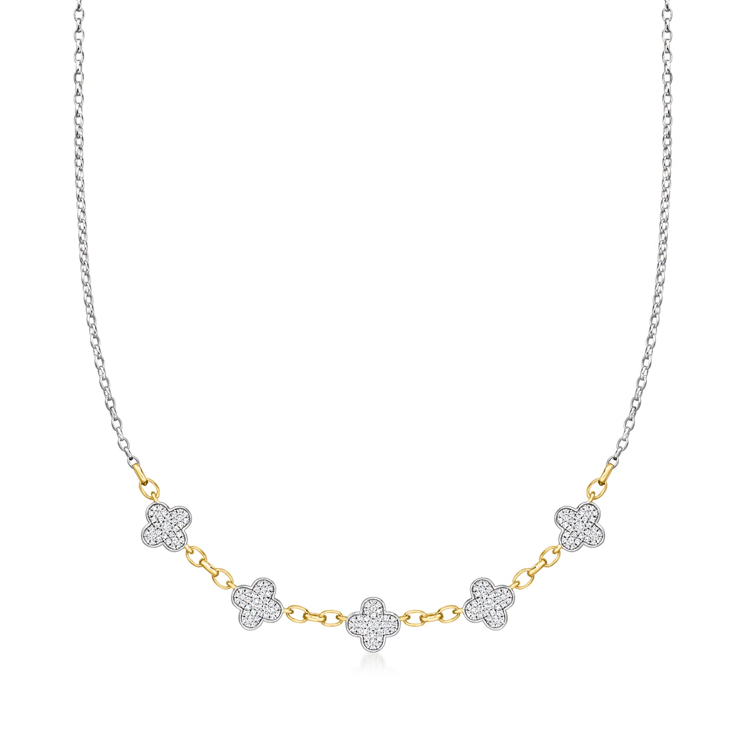 Charles Garnier "Trefle" .80 ct. t.w. CZ Clover Station Necklace in Sterling Silver with 18kt Gold Over Sterling
