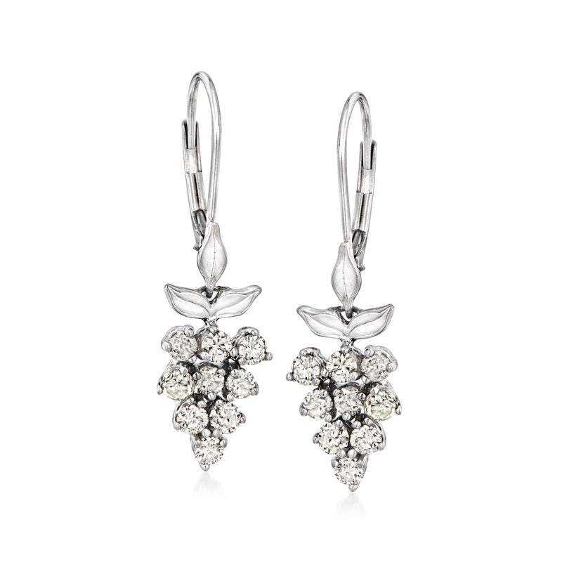 Platinum diamond grape cluster drop earrings with leverback closures