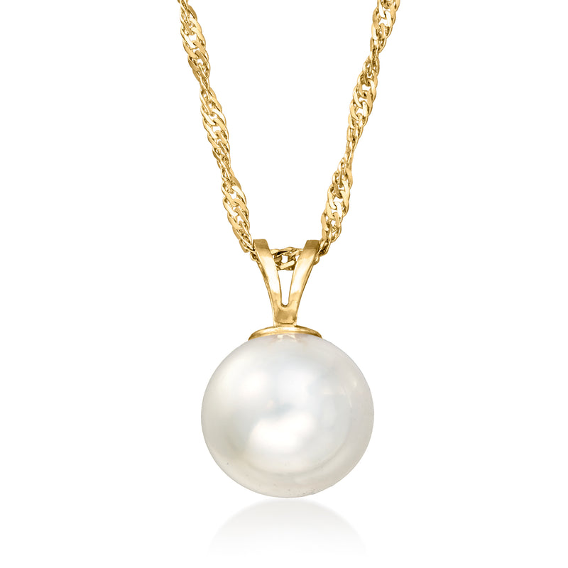 Vintage 14kt yellow gold pearl pendant necklace with round cultured pearl on chain
