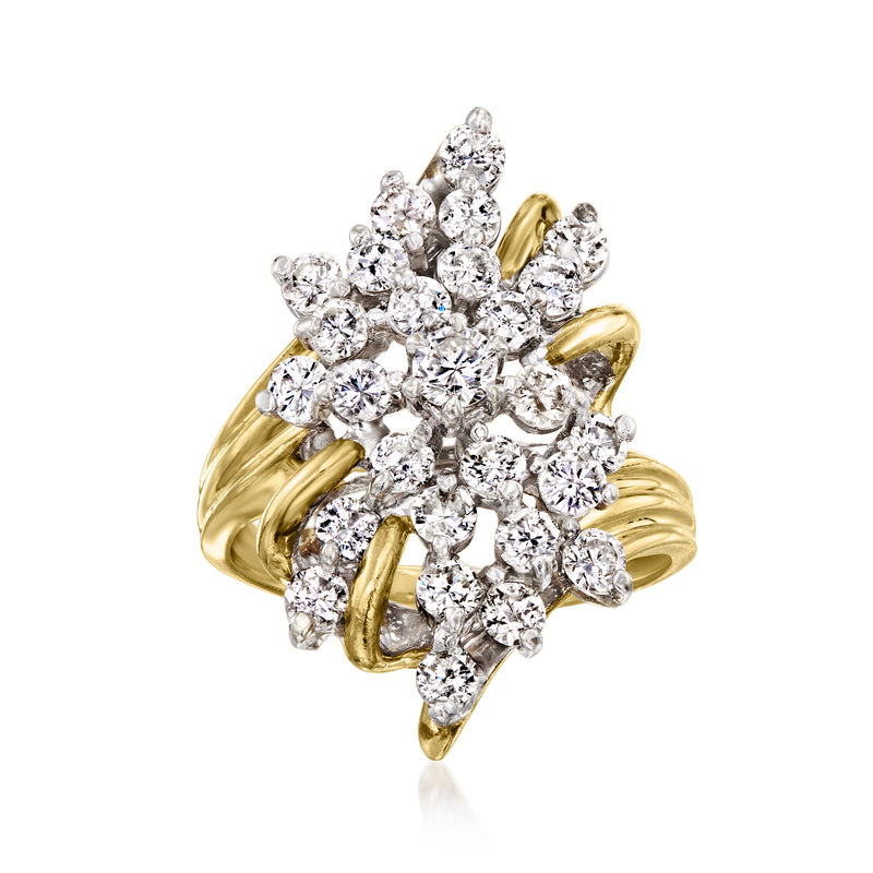 Vintage yellow gold diamond cluster ring with sparkling marquise and round stones