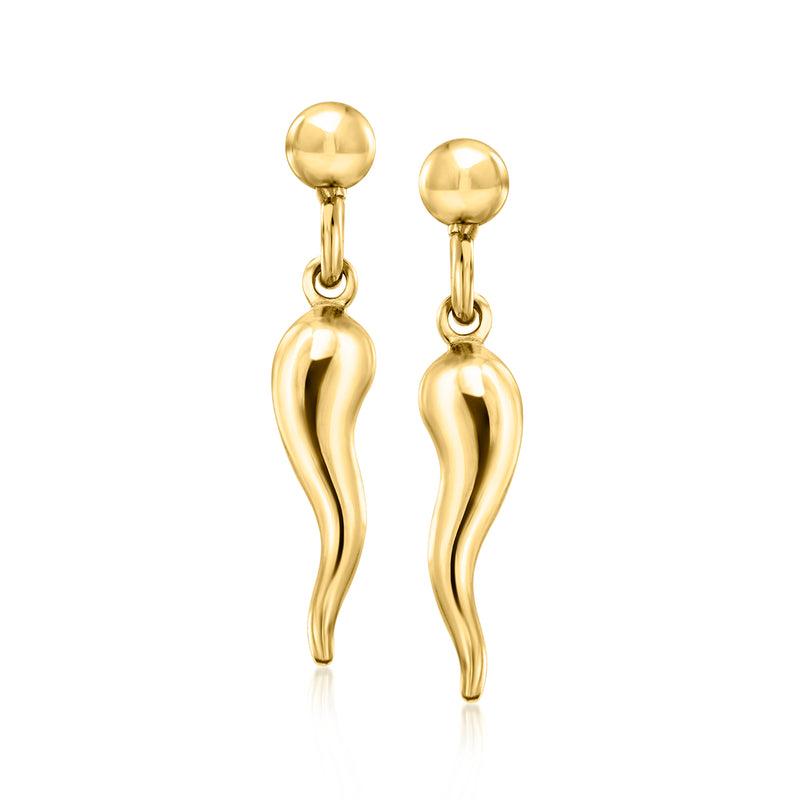 Gold over sterling drop earrings with curved horn-shaped dangles