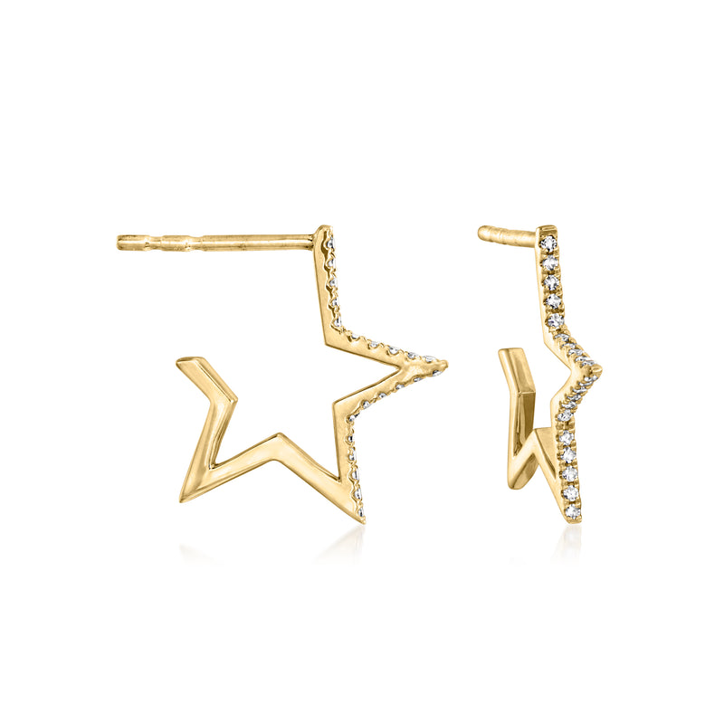 14kt yellow gold star cutout diamond post earrings