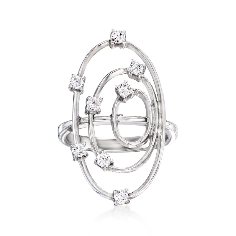 18kt white gold orbit ring with round diamond accents in stacked loops