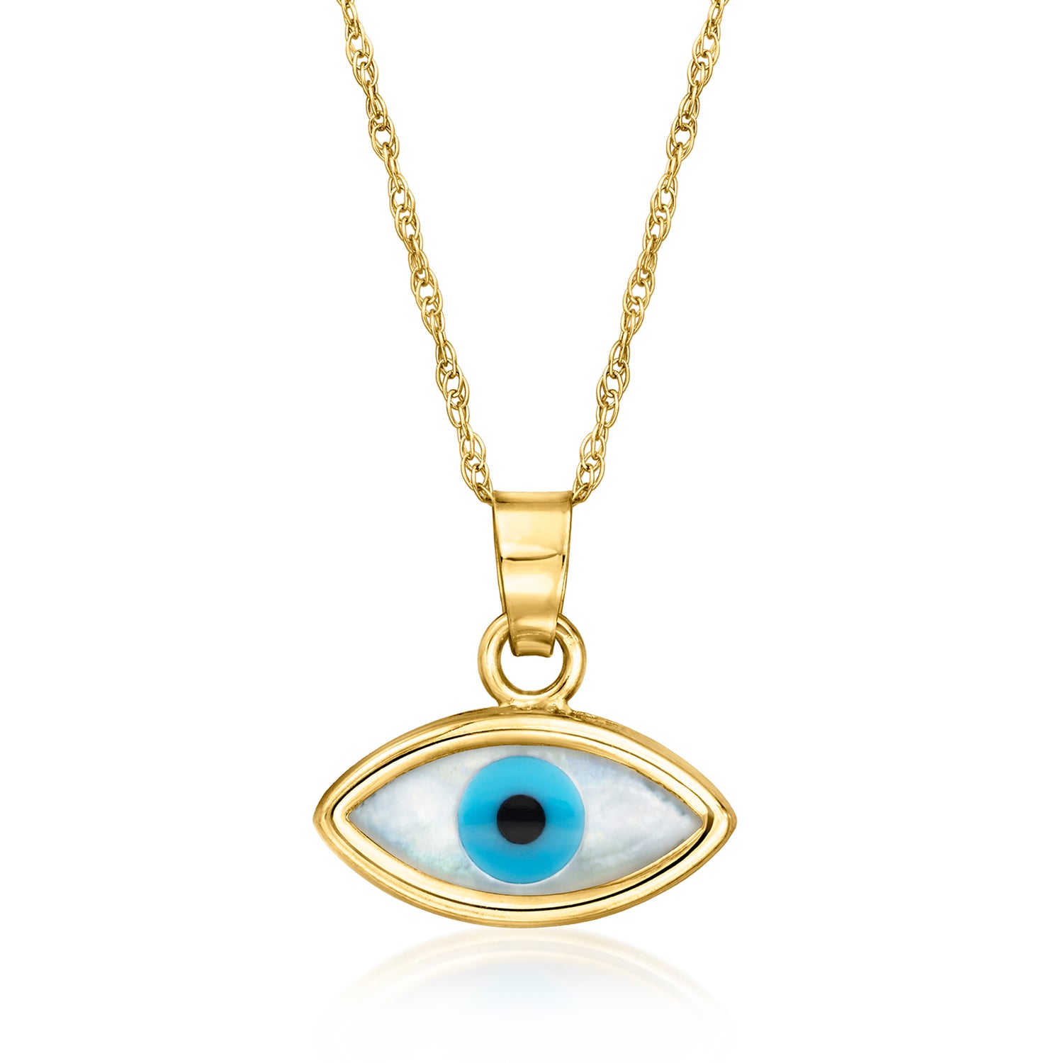 Mother-of-Pearl Evil Eye Pendant Necklace in 14kt Yellow Gold