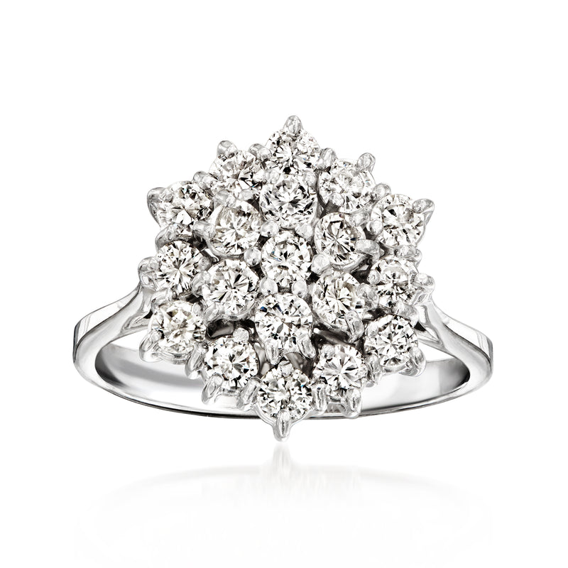 Vintage white gold diamond cluster ring with round brilliant stones