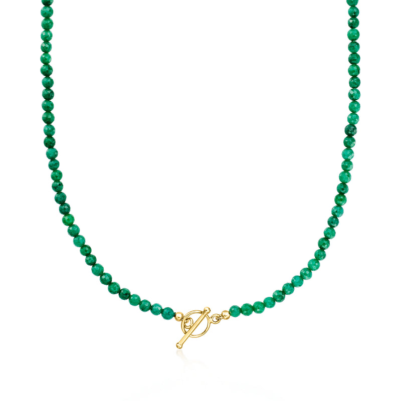 Emerald green bead toggle necklace with gold clasp, charm-compatible design