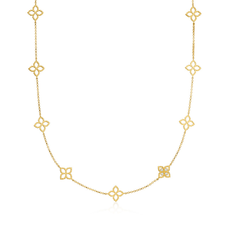 18kt yellow gold flower station necklace with diamond stations