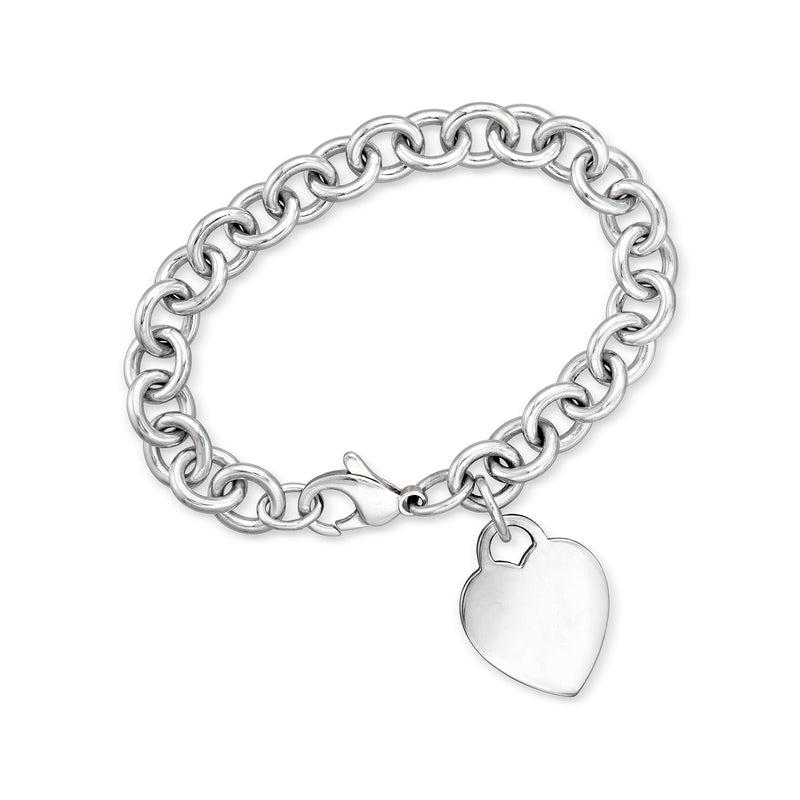 Sterling silver heart charm bracelet with curb chain and toggle clasp