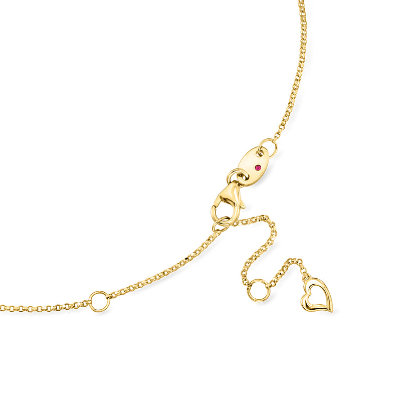 18kt yellow gold chain necklace with pink heart charm and small heart details