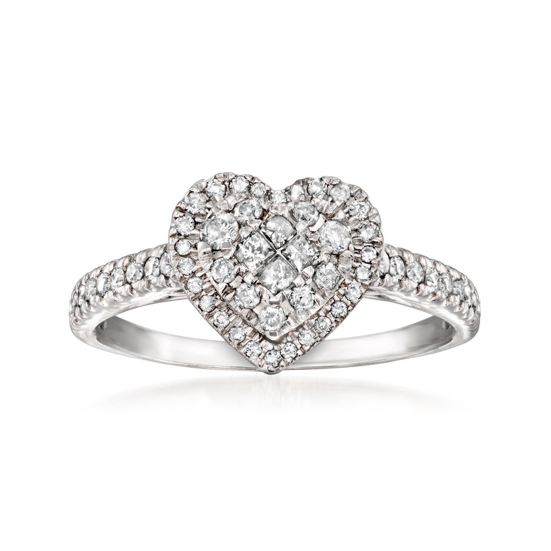 Vintage white gold heart diamond ring with pave-set sparkle