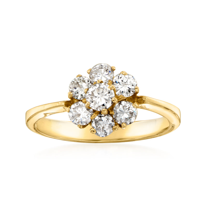18kt yellow gold diamond flower ring with cluster center and round stones