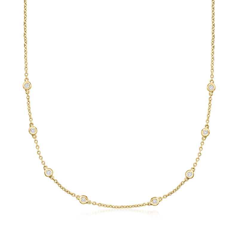 14kt yellow gold diamond station necklace with round bezel-set stones