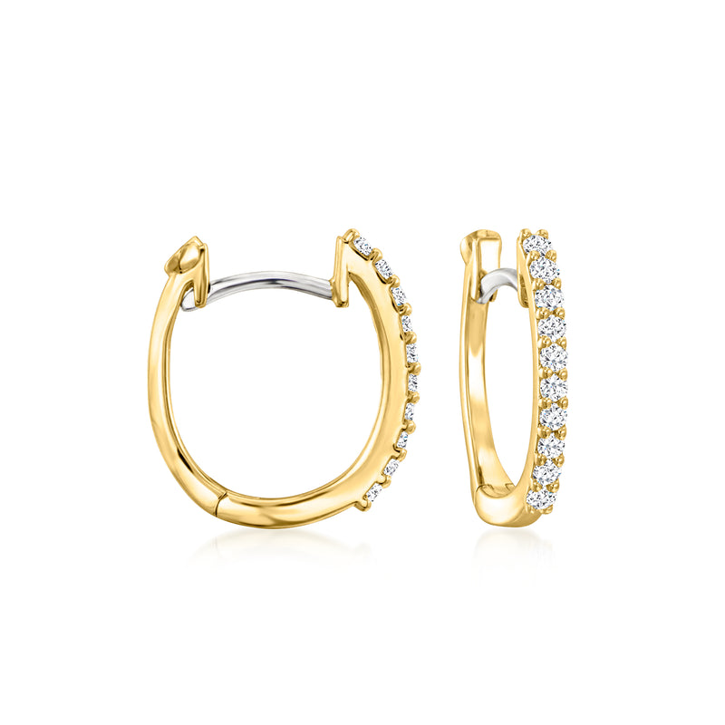 Roberto Coin 18kt yellow gold diamond hoop earrings, front and side view