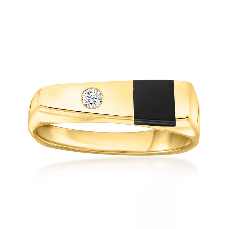 14kt yellow gold ring with black onyx inset and round diamond on top