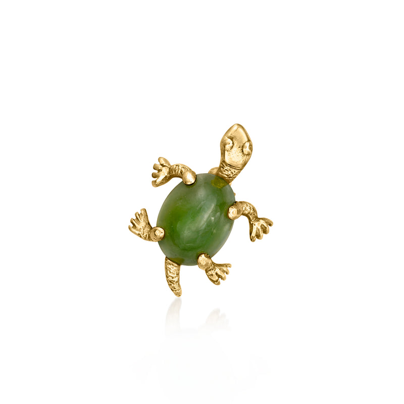 Vintage jade turtle pin in 14kt yellow gold with green stone body