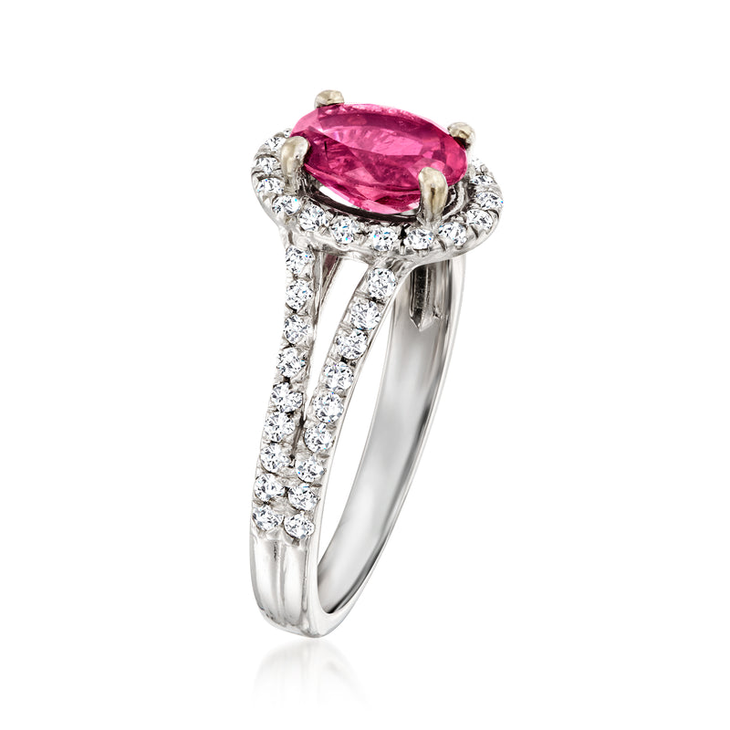 Pink tourmaline and diamond ring in 14kt white gold