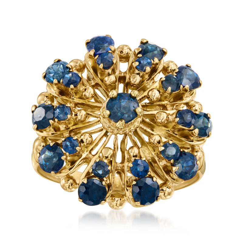 Vintage 14kt yellow gold sapphire cluster ring with round blue stones