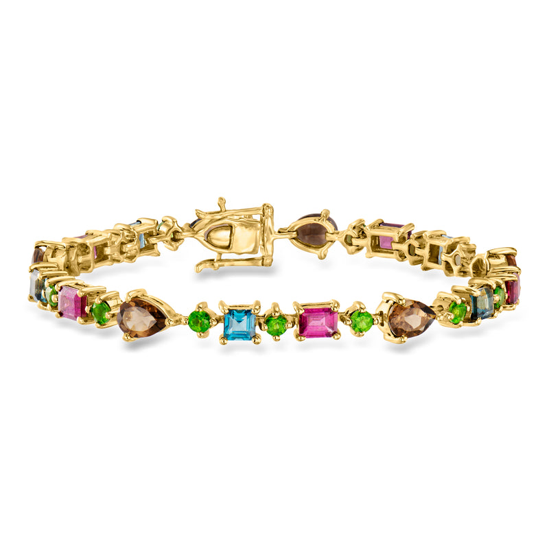 Gold over sterling multi-gemstone bracelet with colored stones and link chain clasp