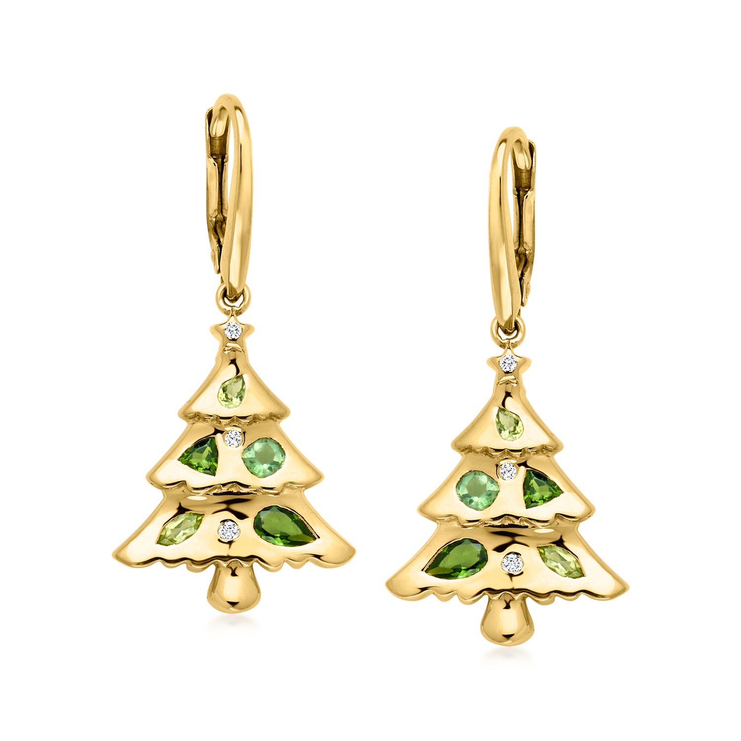 1.10 ct. t.w. Tonal Green Multi-Gemstone Christmas Tree Drop Earrings with Lab Grown Diamonds in 18kt Gold Over Sterling