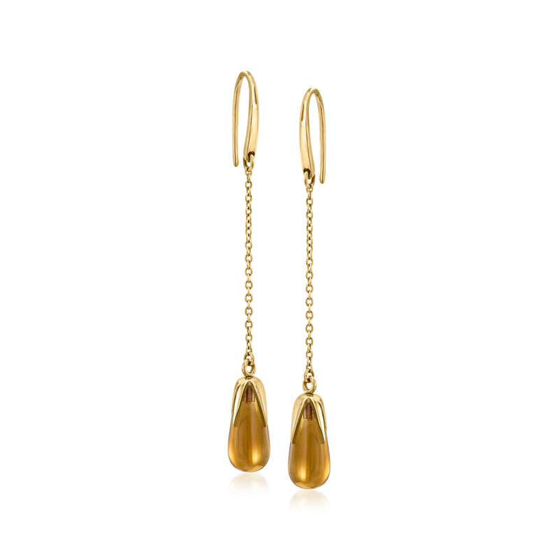 Orange citrine drop earrings in 18kt yellow gold with earwire and chain drops