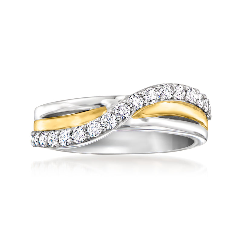 Lab-grown diamond wave ring in sterling silver with 18kt gold over sterling