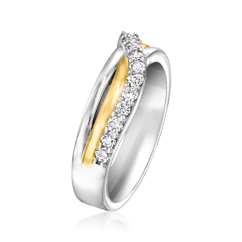 Lab-grown diamond wave ring in sterling silver and gold over sterling