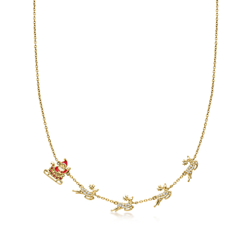 .40 ct. t.w. White Topaz Christmas Charm Necklace with Garnets in 18kt Gold Over Sterling. 18"